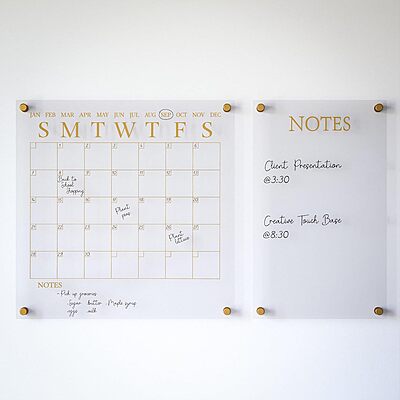 Martha Stewart Grayson Acrylic Wall Calendar and Notes Board with Dry Erase Marker