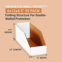 AVIDITI Storage Bins 6"L x 12"W x 4.5"H, 50-Pack | Corrugated Cardboard Box for Packing, Moving and Storage