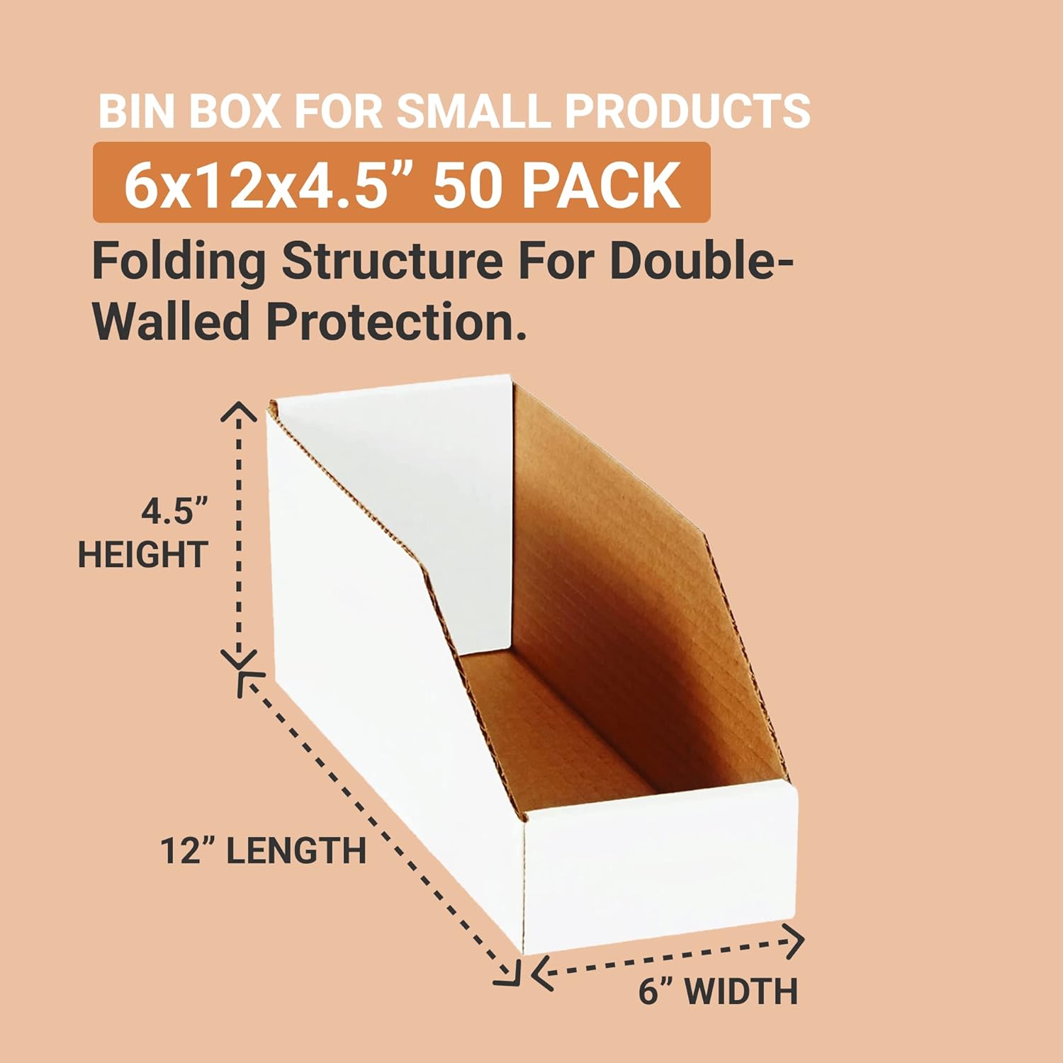 AVIDITI Storage Bins 6"L x 12"W x 4.5"H, 50-Pack | Corrugated Cardboard Box for Packing, Moving and Storage