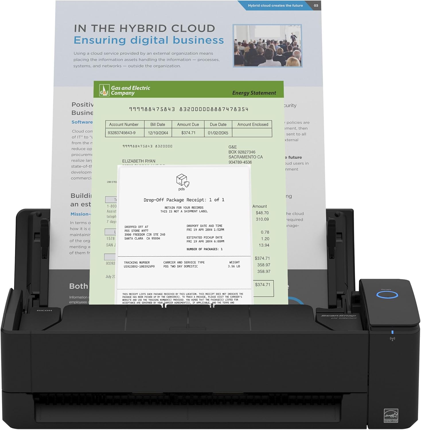 ScanSnap iX1300 Compact Wireless or USB Double-Sided Color Document, Photo & Receipt Scanner with Auto Document - Mac or PC