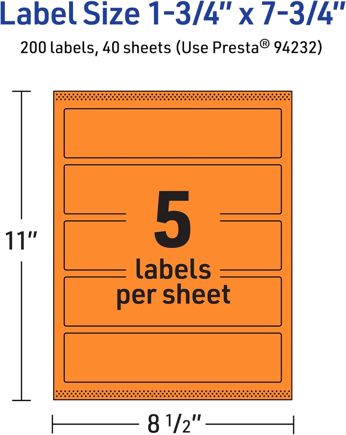 AVERY Printable Rectangle Labels, Sure Feed, 1.75 x 7.75, Bright Orange, Print-to-The-Edge, Laser/Inkjet