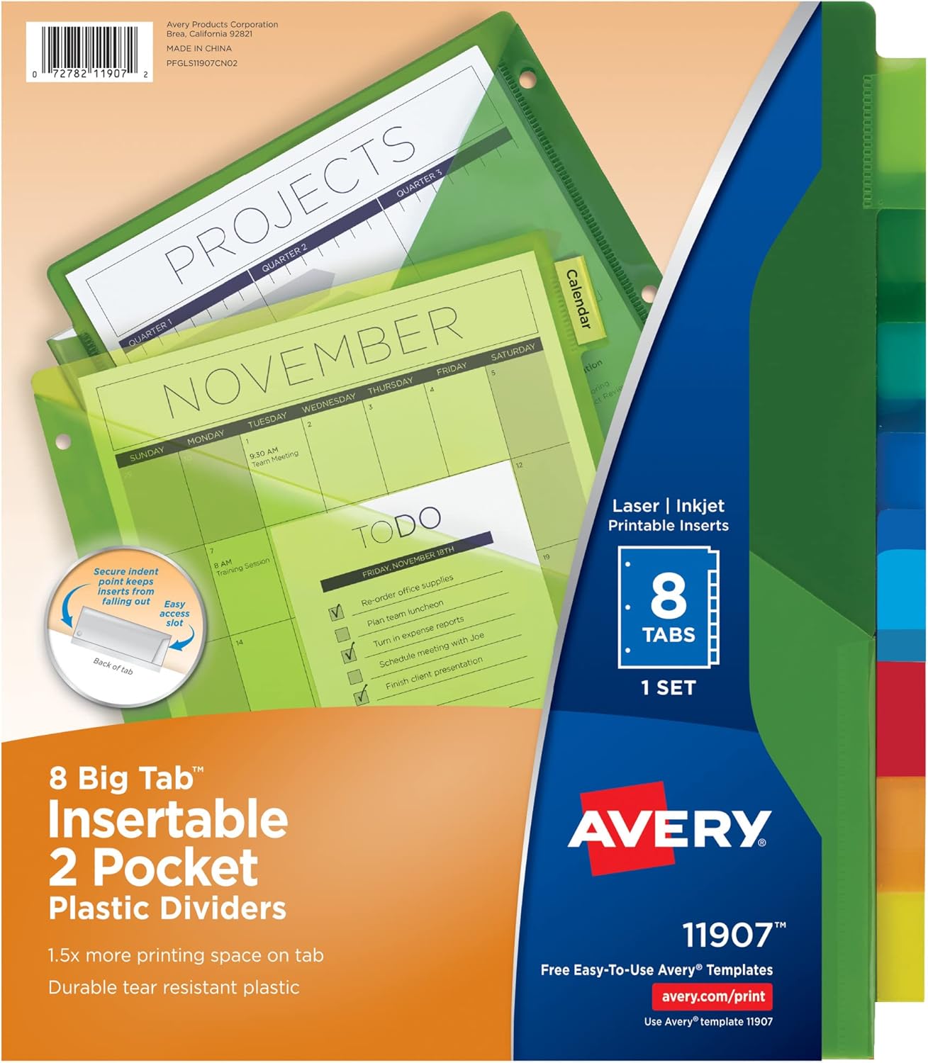 AVERY Dividers for 3-Ring Binders, Big Tab Insertable Two-Pocket Plastic Dividers, Multicolor