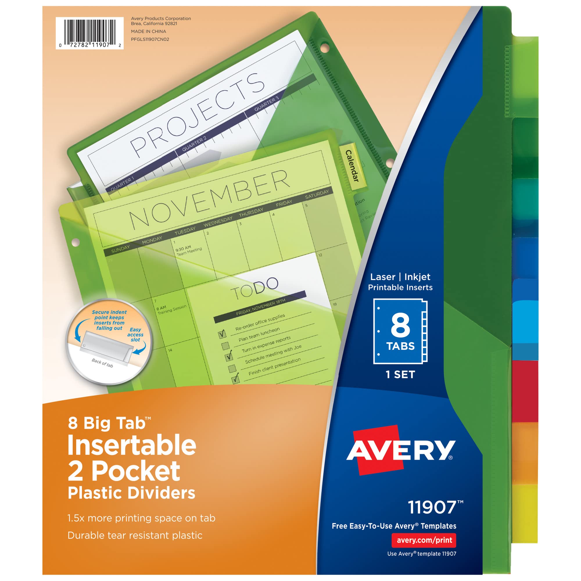 AVERY Dividers for 3-Ring Binders, Big Tab Insertable Two-Pocket Plastic Dividers, Multicolor
