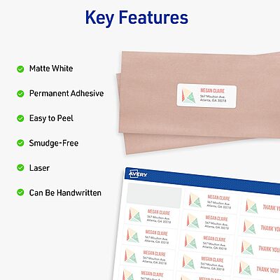 Avery Easy Peel Printable Address Labels with Sure Feed, 1" x 2-5/8" Customizable Stickers, White, 7,500 Blank Mailing Labels, Great for Mailing, Shipping, and More (5960) 7500 labels