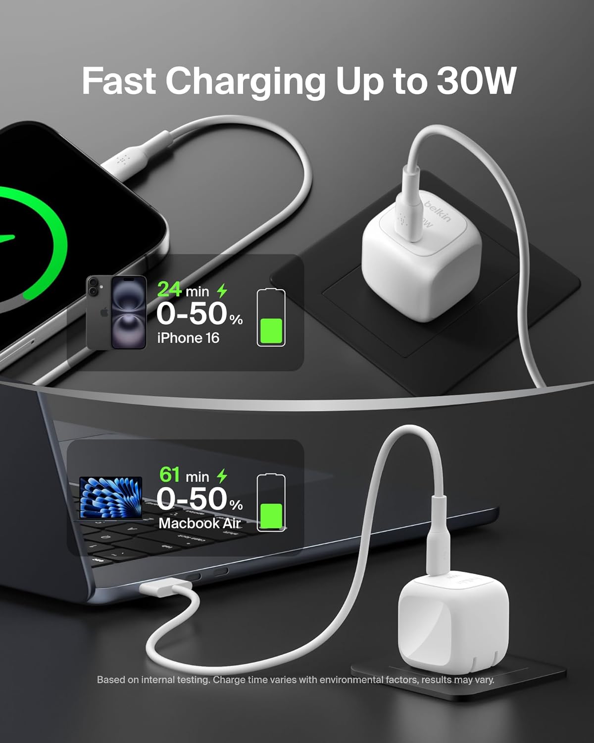 Belkin USB C Charger Block 30W, USB-C PD Super Fast Charging for Apple iPhone 16, 15, 14, Samsung Galaxy S25, Galaxy S24