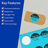 Avery Printable Round Scalloped Labels, Sure Feed Technology, 2.5" Diameter, Bright Blue Labels, Print-to-The-Edge, Laser/Inkjet Printable, 90 Total, Great for Mailing Seals and Candles 90 labels