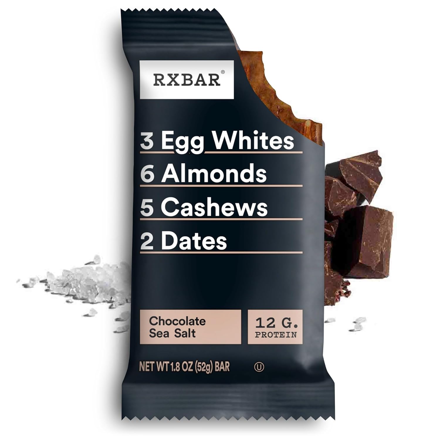 RXBAR Protein Bars, Protein Snack, Snack Bars, Chocolate Sea Salt, 22oz Box (12 Bars) Chocolate Sea Salt 1.83 Ounce (Pack of