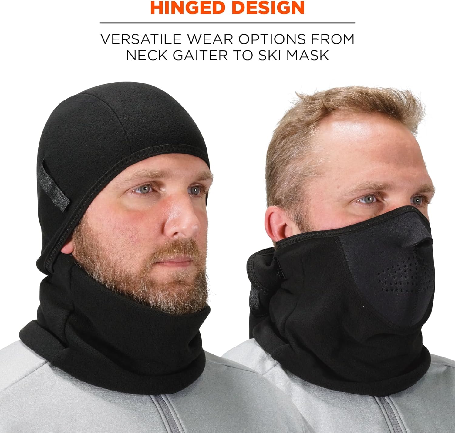 Ergodyne Mens Face Mask - 2-pc Fleece Neoprene Balaclava, Black