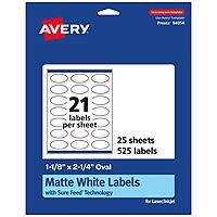 Avery Matte White Oval Labels, Sure Feed Technology, 1-1/8" x 2-1/4"