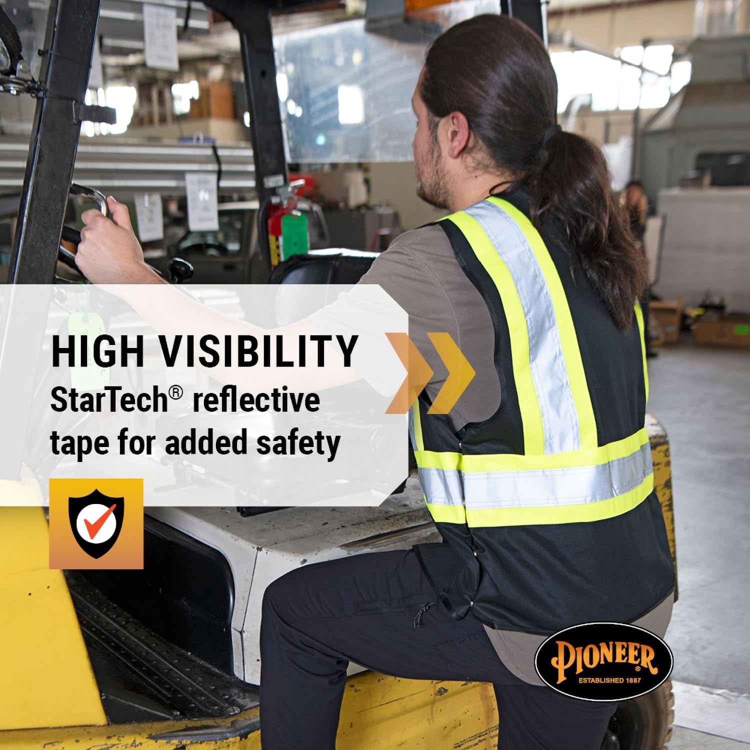 Pioneer Hi-Vis Reflective Safety Vest, Solid Neon, 8 Pockets, Zipper, Adjustable