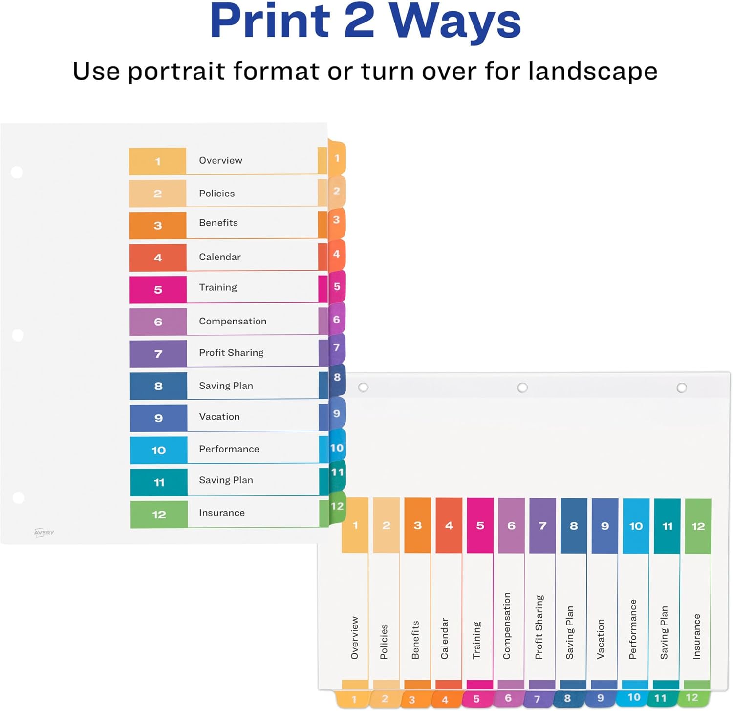 Avery Ready Index Dividers for 3 Ring Binders, Letter-Size, Multicolor, Printable Table of Contents
