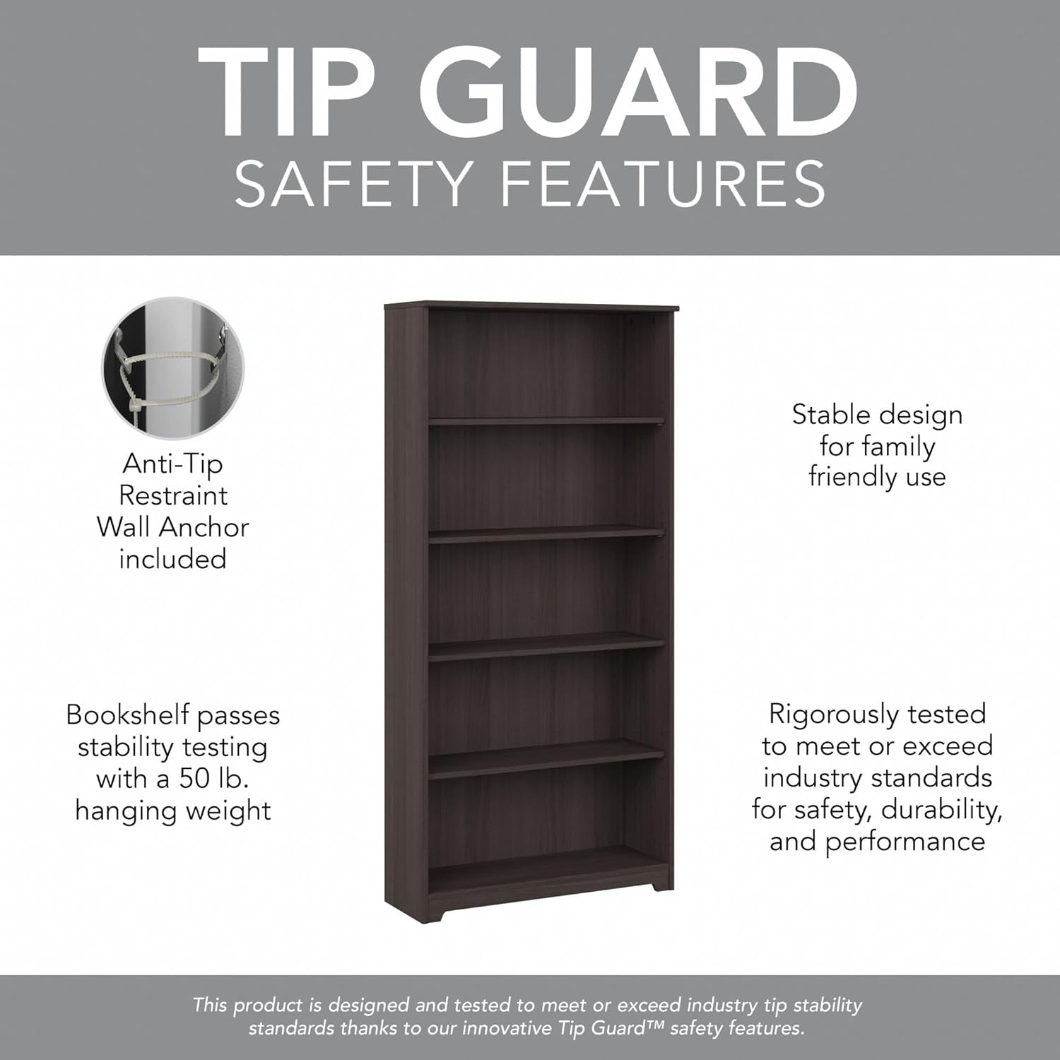 BUSH FURNITURE Cabot Tall 5 Shelf Bookcase