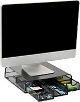 Mind Reader Metal Monitor Stand and Desk Organizer, 3inH x 12-1/2inW x 13-1/4inL, Black