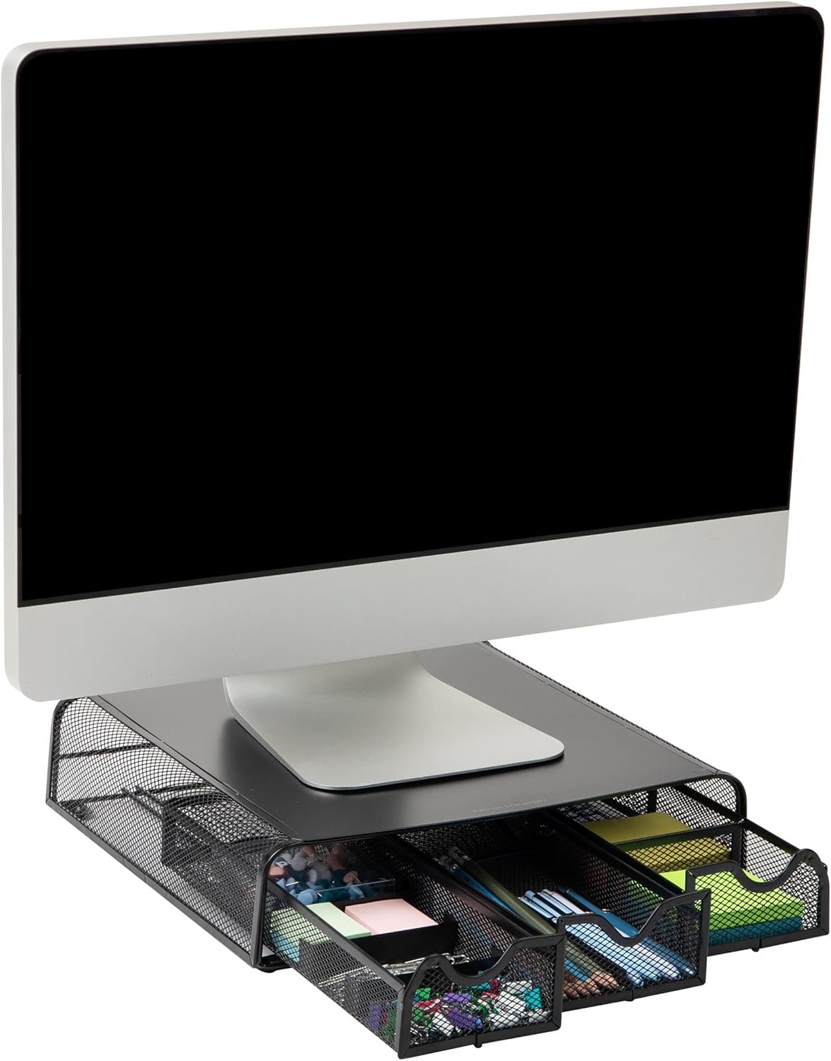 Mind Reader Metal Monitor Stand and Desk Organizer, 3inH x 12-1/2inW x 13-1/4inL, Black