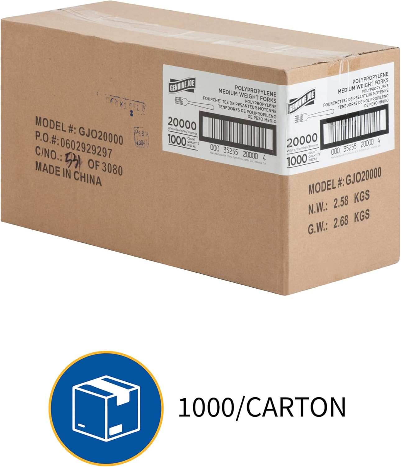 Genuine Joe Medium Weight Plastic Fork, White, 1000 Count