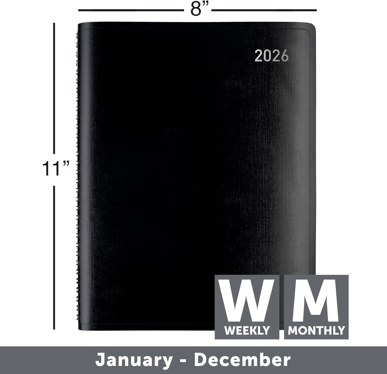 Office Depot Brand Weekly Monthly Planner, 8" x 11", Black, January 2026 to December 2026, OD71080026