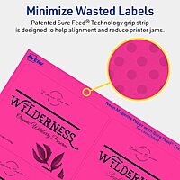 AVERY Printable Rectangle Labels, Sure Feed Technology, 3-1/3" x 4", Neon Magenta