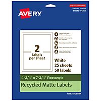 Avery EcoFriendly Matte White Recycled Rectangle Labels, 4.75" x 7.75", Print-to-The-Edge, Permanent Adhesive