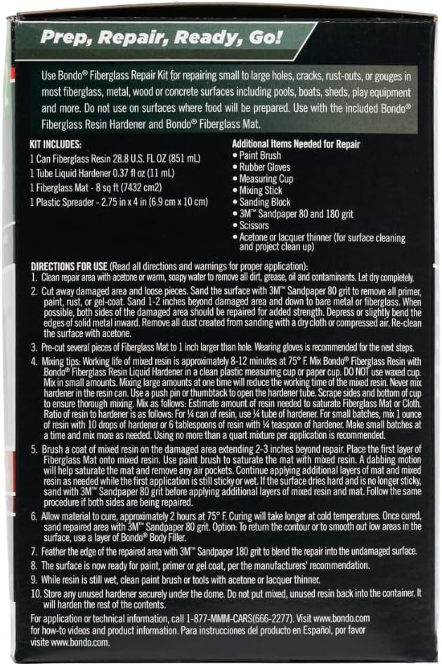 Bondo Fiberglass Resin Repair Kit, 00422, 0.9 Quart