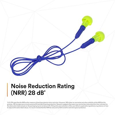 3M E-A-R Push-Ins Earplugs 318-1001, Corded, Poly Bag 100-Pair Yellow/ Blue 100 Pair (Pack of 1)