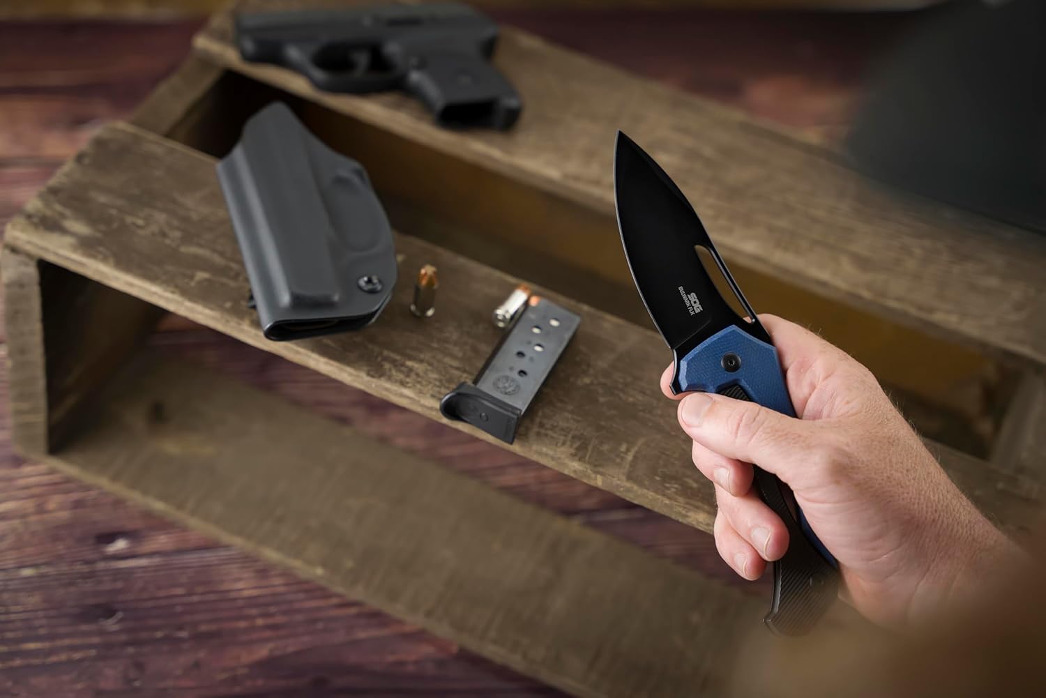 SOG Bulwark Folding Knife, D2 Steel PVD Finish, Micarta Handle