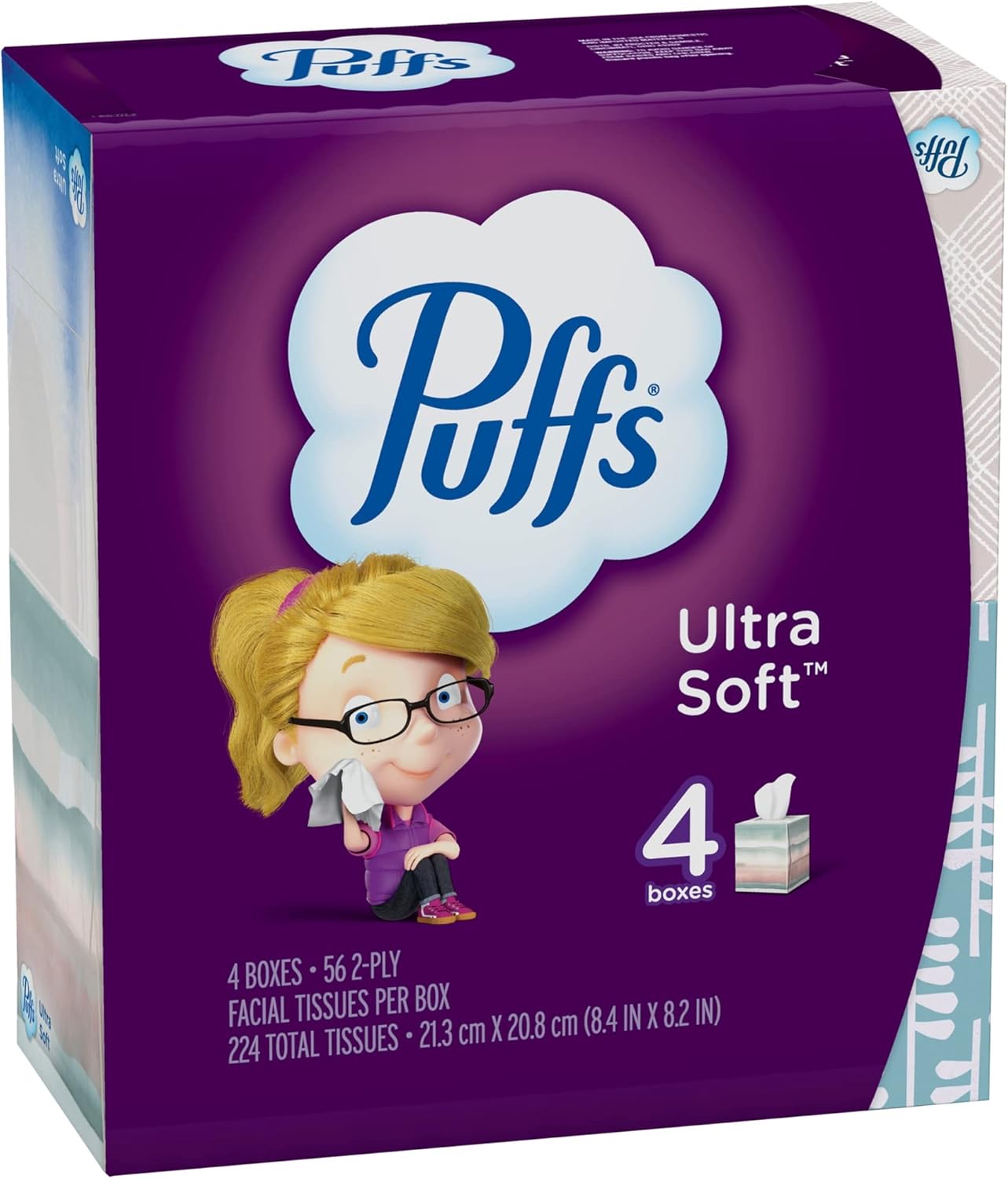 Puffs Ultra-Soft 2-Ply Facial Tissues, 56 Sheets/Box, Pack of 4