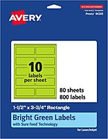 AVERY Printable Rectangle Labels, Sure Feed Technology, 1-1/2" x 3-3/4", Bright Green, Print-to-The-Edge