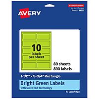 AVERY Printable Rectangle Labels, Sure Feed Technology, 1-1/2" x 3-3/4", Bright Green, Print-to-The-Edge