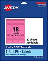 AVERY Printable Rectangle Labels with Sure Feed Technology, 1-1/4" x 2-3/8", Bright Pink, Print-to-The-Edge