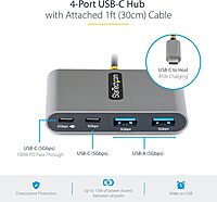 StarTech.com 4-Port USB-C Hub with 100W Power Delivery Pass-Through - 2X USB-A + 2X USB-C - 5Gbps - 1ft (30cm) Long Cable