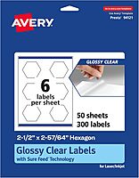 Avery Glossy Clear Hexagon Labels, Sure Feed Technology, 2-1/2" x 2-57/64", Print-to-the-Edge, Laser/Inkjet Printable