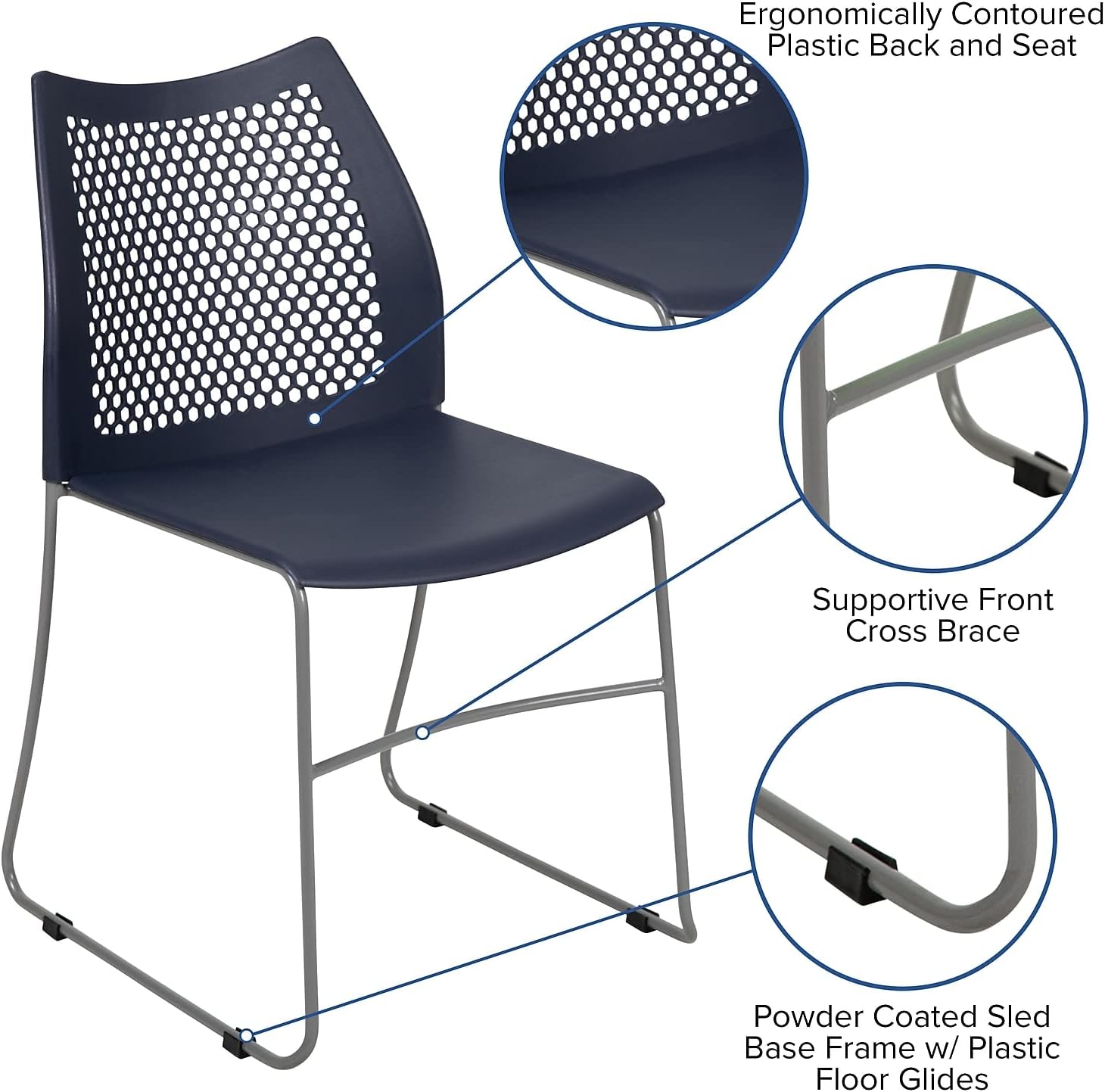 Flash Furniture HERCULES Series 661 lb Capacity Stack Chair with Air-Vent Back and Sled Base