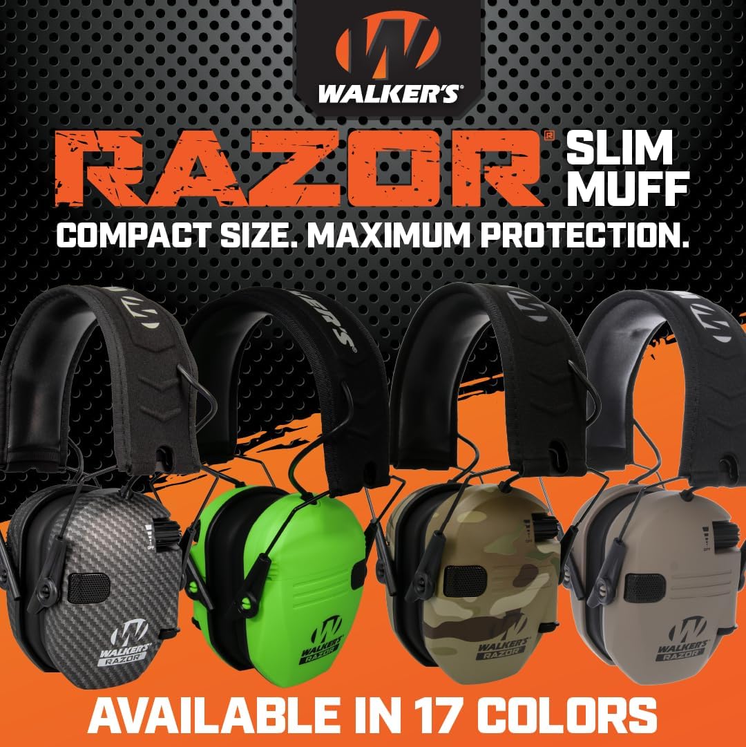 WALKER'S Razor Slim Electronic Earmuffs Ultra Low-Profile Folding Hearing Protection