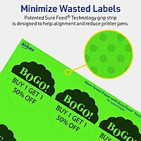 Avery Printable Round Scalloped Labels, Sure Feed Technology, 2.5" Diameter, Neon Green, Print-to-The-Edge