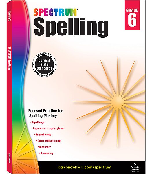 Spectrum Spelling Workbook Grade 6, Ages 11 to 12, Grade 6 Spelling, Handwriting Practice with 6th Grade Spelling Root Words, Prefixes, Suffixes, and Grammar Workbook - 160 Pages