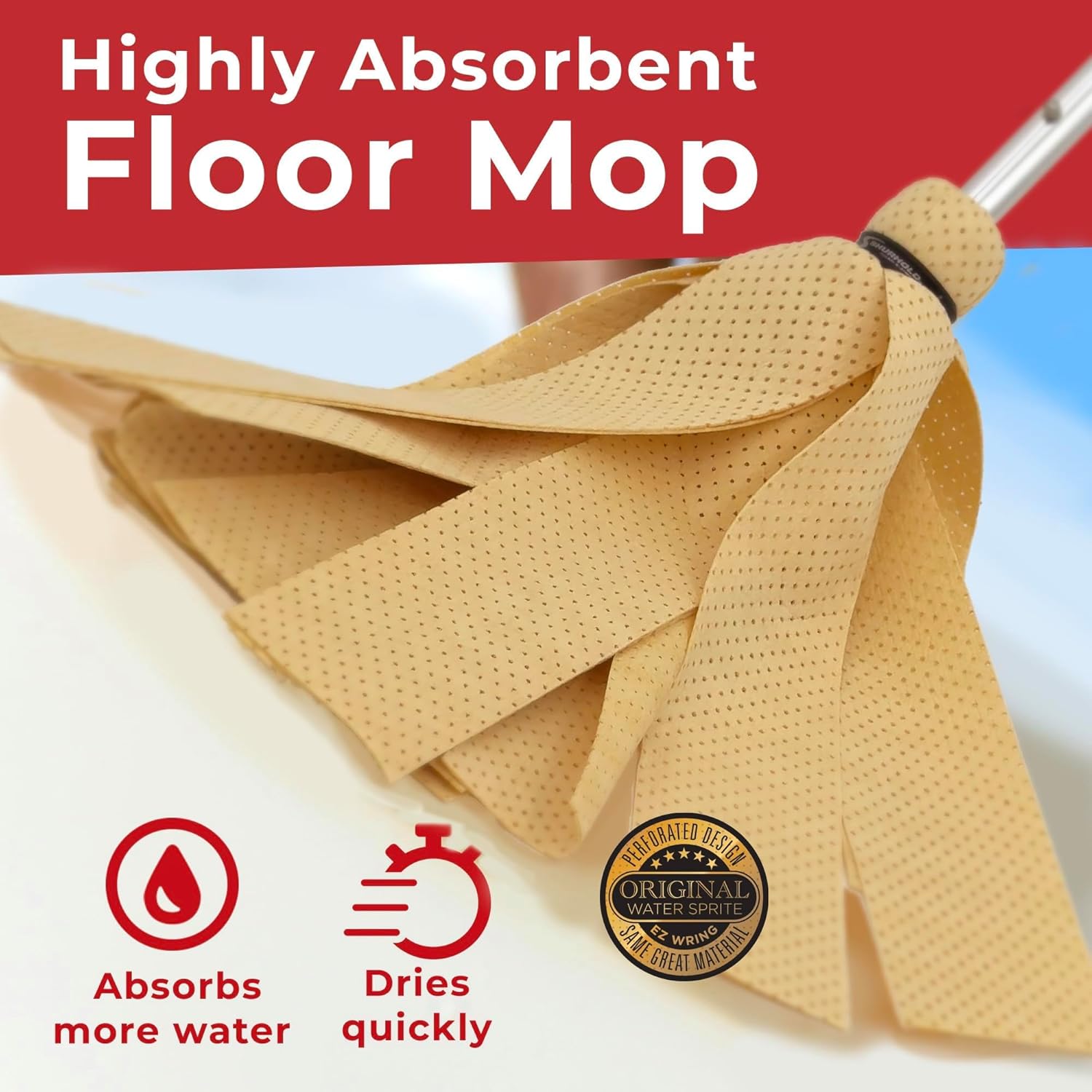 SHURHOLD Deluxe Water Sprite Chamois Heavy Duty Mop with Highly Absorbent 2 7/8" Wide PVA Strips
