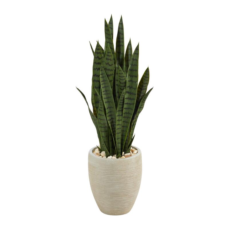 Nearly Natural 40-in Artificial Tall Snake Plant Sansevieria, Faux Snake Plant for Indoor Home Decor in Sand Colored Planter Planter, Fake Plant for Office, Living Room, Bedroom
