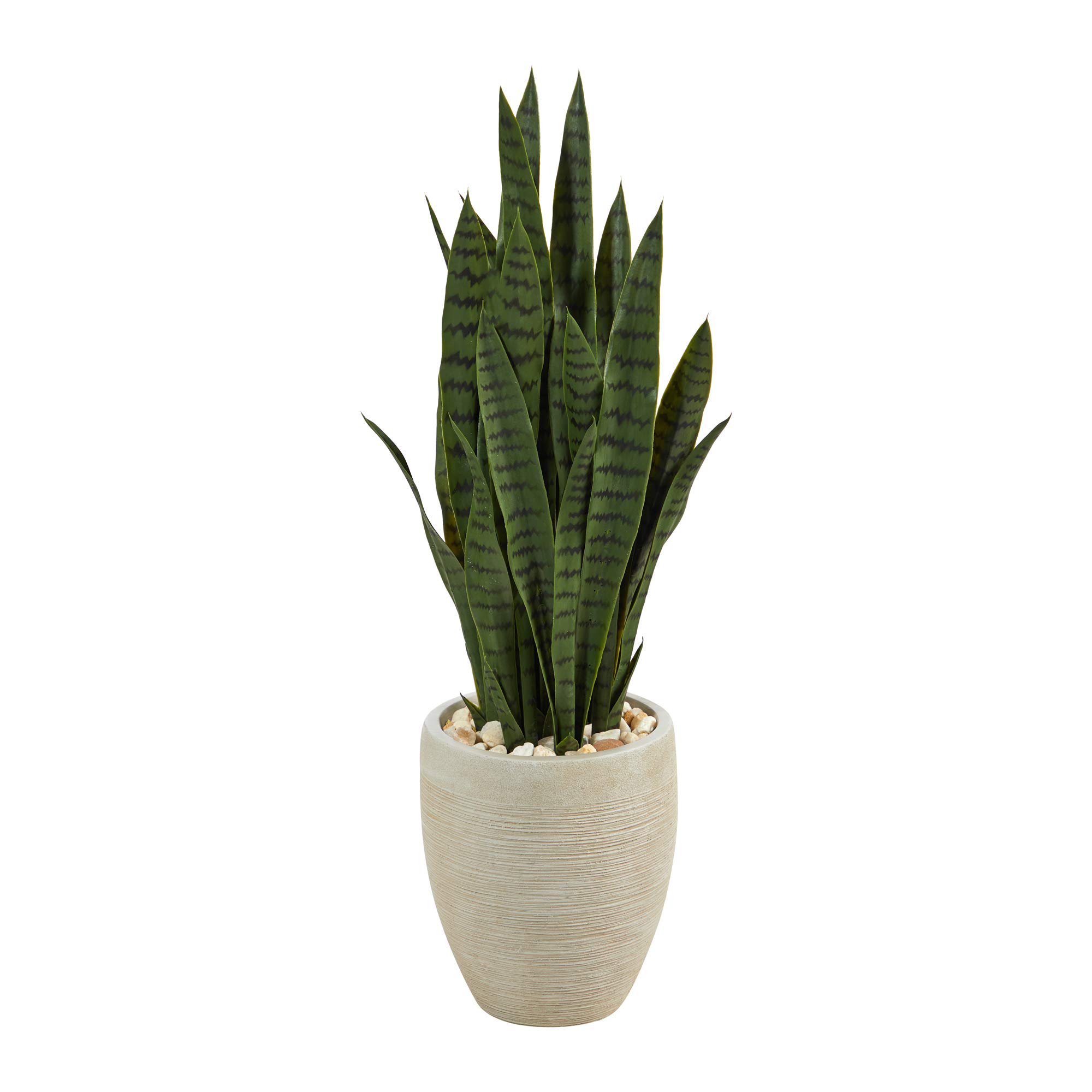 Nearly Natural 40-in Artificial Tall Snake Plant Sansevieria, Faux Snake Plant for Indoor Home Decor in Sand Colored Planter