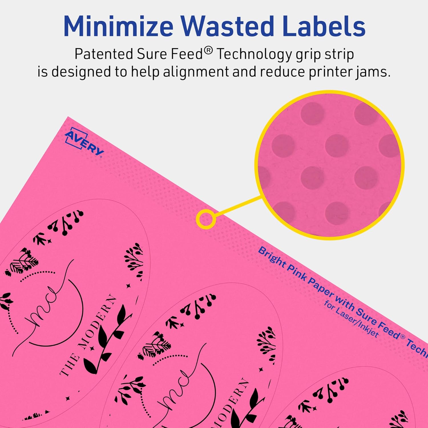 Avery Printable Oval Labels, Sure Feed Technology, 4-1/4" x 2-1/2", Bright Pink Labels, Laser/Inkjet Printable, 60 Total