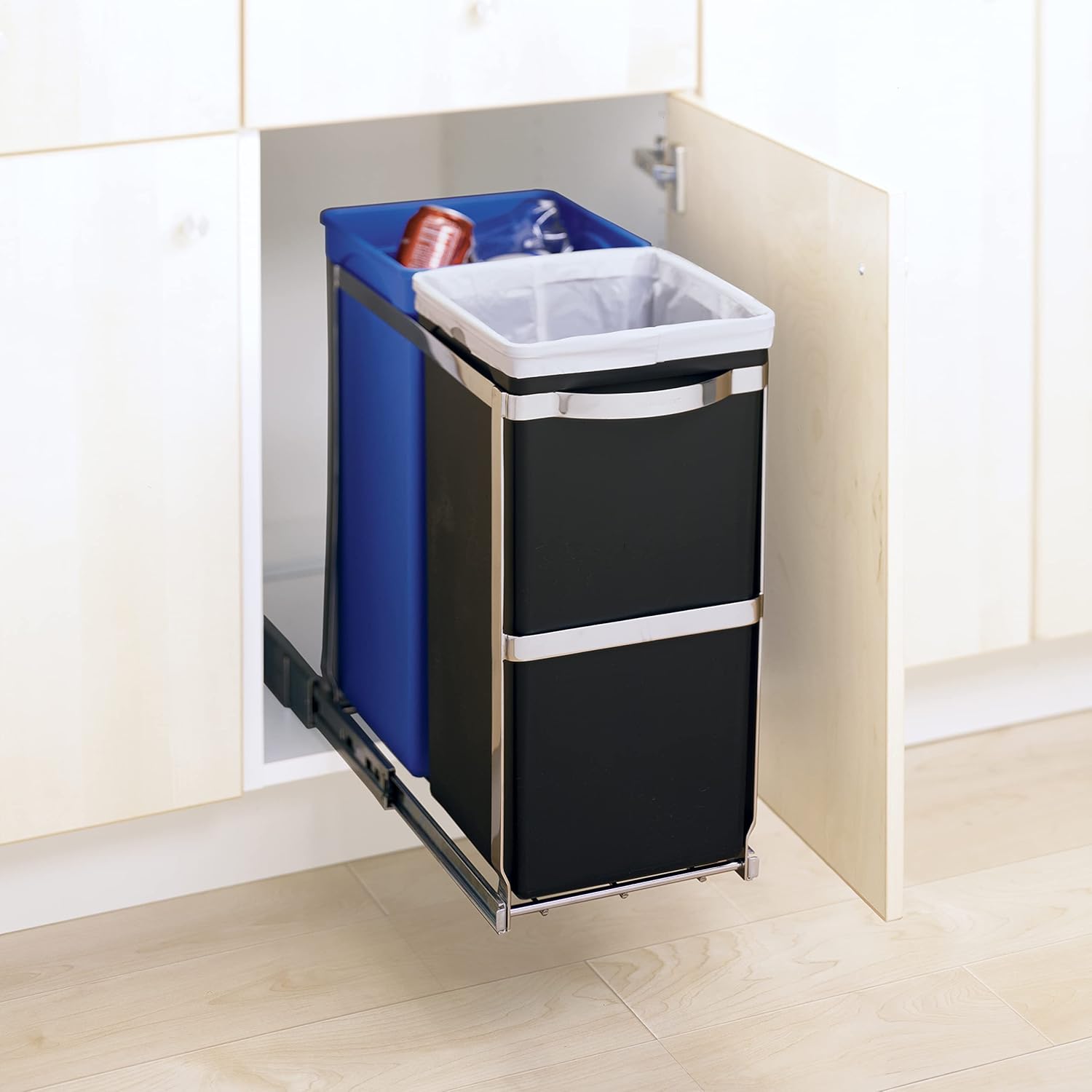 simplehuman Under-Cabinet and In-Cabinet Pull-Out Trash & Recycling Bin, Heavy-Duty Steel Frame