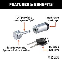 CURT 23520 Chrome Trailer Tongue Coupler Lock, 1/4-Inch Pin Diameter, Up to 7/8-Inch Span