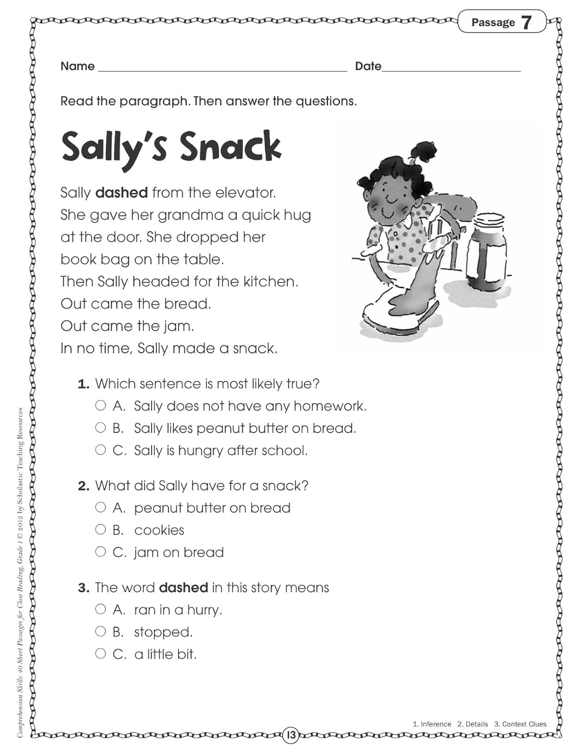 Scholastic Comprehension Skills: 40 Short Passages For Close Reading, Grade 1