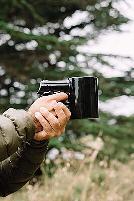 Caliber Gourmet Black Gun Pistol Mug, Ceramic, K-Cup, for Coffee, Tea, Cold Drinks, Holds 18 oz, Black, Funny Mugs, Travel, Collection,One Size