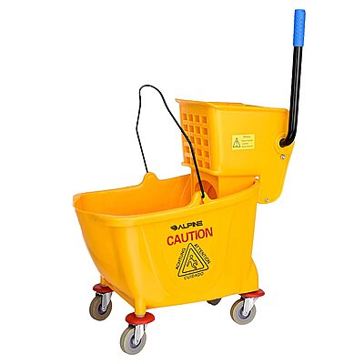 Alpine Industries Mop Bucket & Side Wringer Combo - Heavy Duty, 36 Qt, Yellow