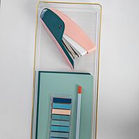 Martha Stewart Kerry Plastic Stackable Office Desk Drawer Organizers with Gold Trim