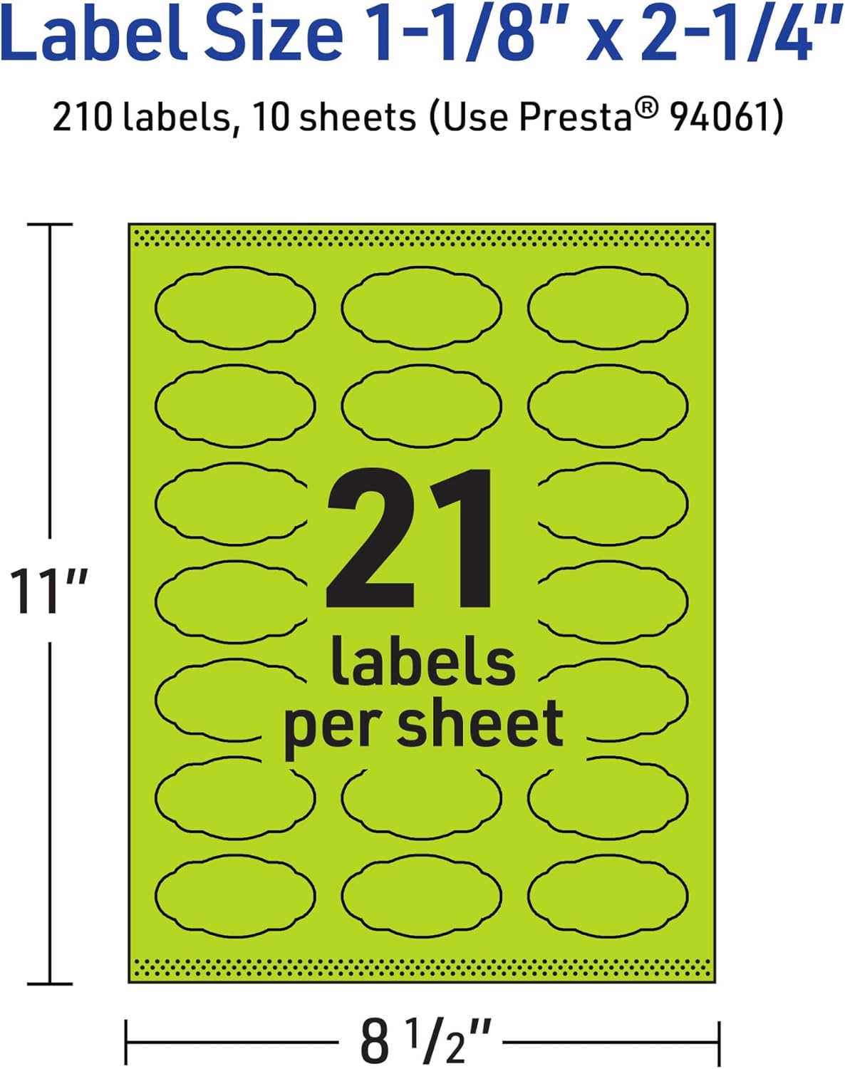Avery Printable Oval Scalloped Labels, Sure Feed Technology, 1-1/8" x 2-1/4", Bright Green Labels, Print-to-The-Edge