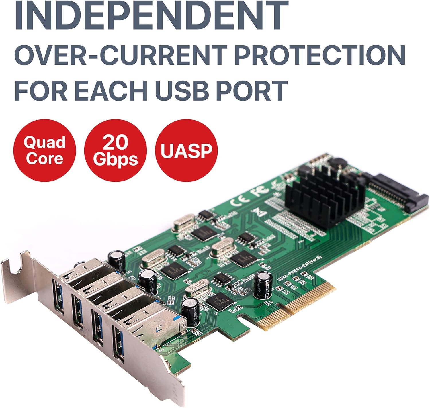 SIIG 4 Port USB 3.0 PCIe Card with 4 Dedicated 5Gbps Channels (USB 3.2 Gen 1) - Quad Core 20Gbps - UASP