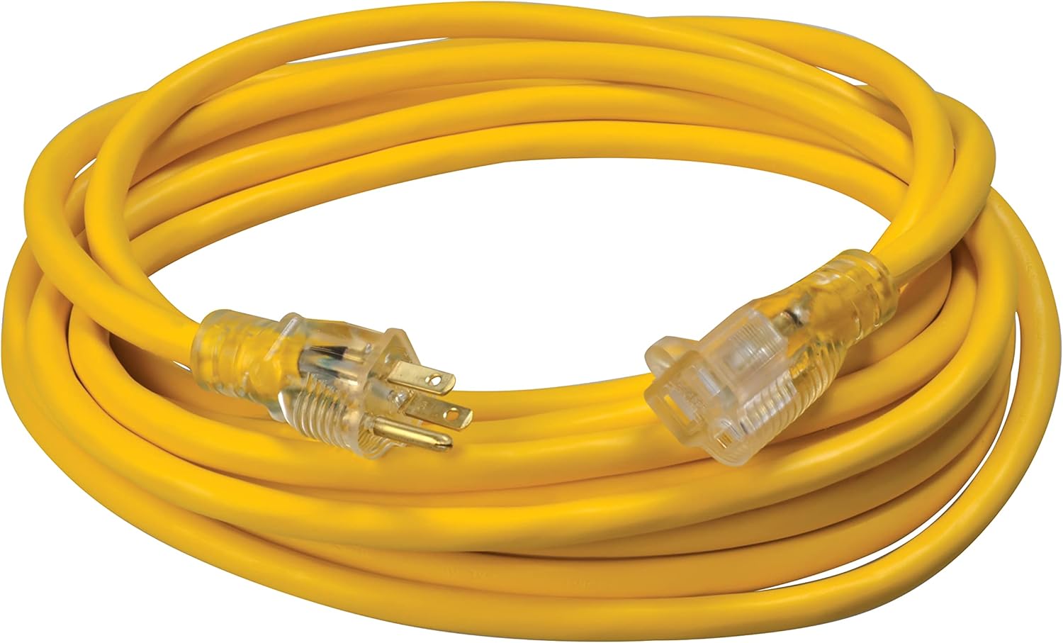 Southwire Heavy Duty Extension Cord, 25Ft, 12 Gauge, 3 Conductor, High Visibility Outdoor Cord, Lighted End, SJTW, Yellow