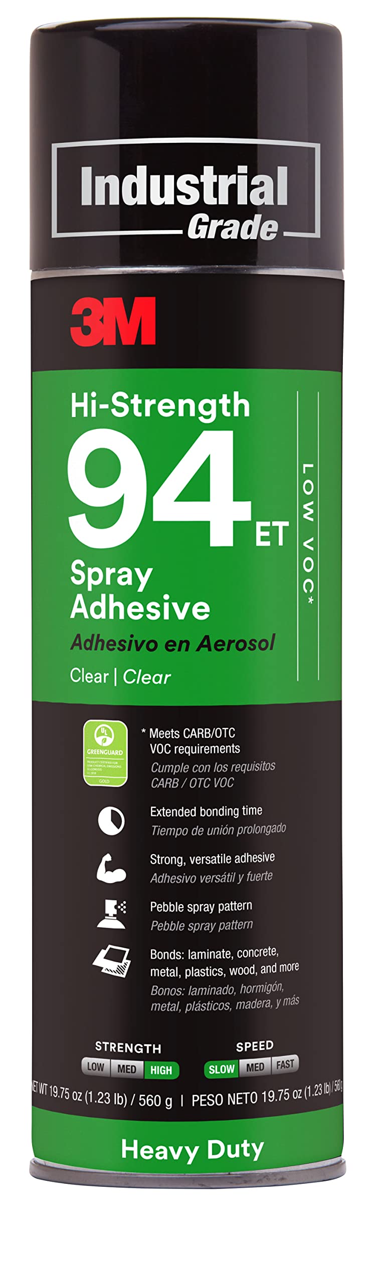 3M Hi-Strength 94 ET Spray Adhesive Glue, Low VOC, Heavy Duty, Wood, Metals, Rubber, Carpet, Flooring, Laminate, Foam