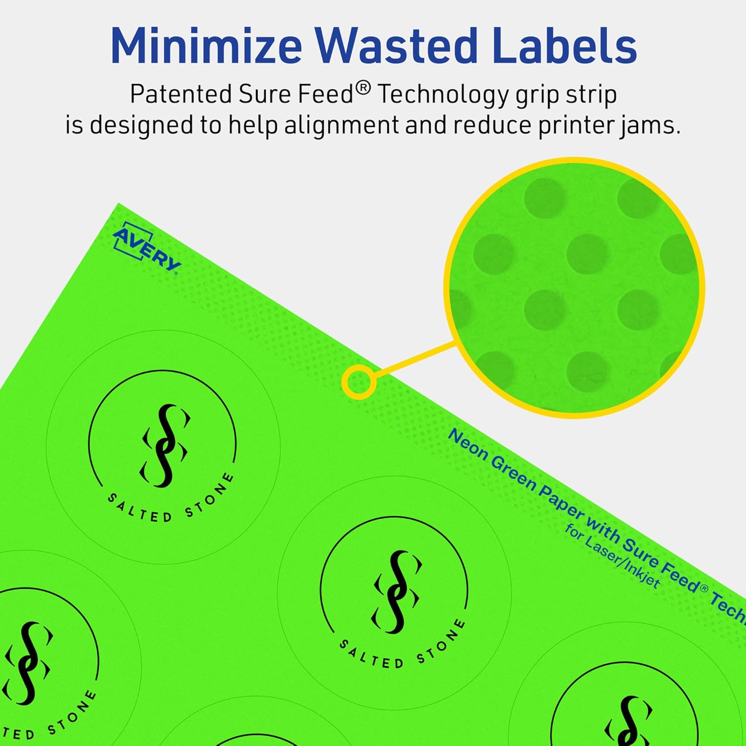 Avery Printable Round Labels, Sure Feed Technology, 2.25" Diameter, Neon Green, Print-to-The-Edge, Laser/Inkjet Printable